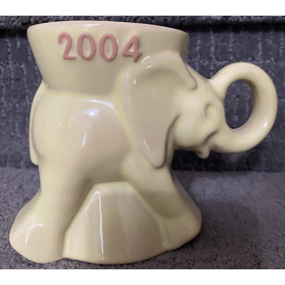 Frankoma Elephant Political 2004 GOP Mug Lt Yellow Vtg